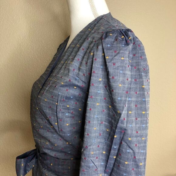 Draper James Embroidered Dot Chambray Wrap Dress 6 - Picture 10 of 14